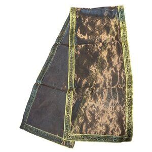 Elegant C.B.K. 100% Tissue Silk Table Runner With Intricate Gold Brocade Design